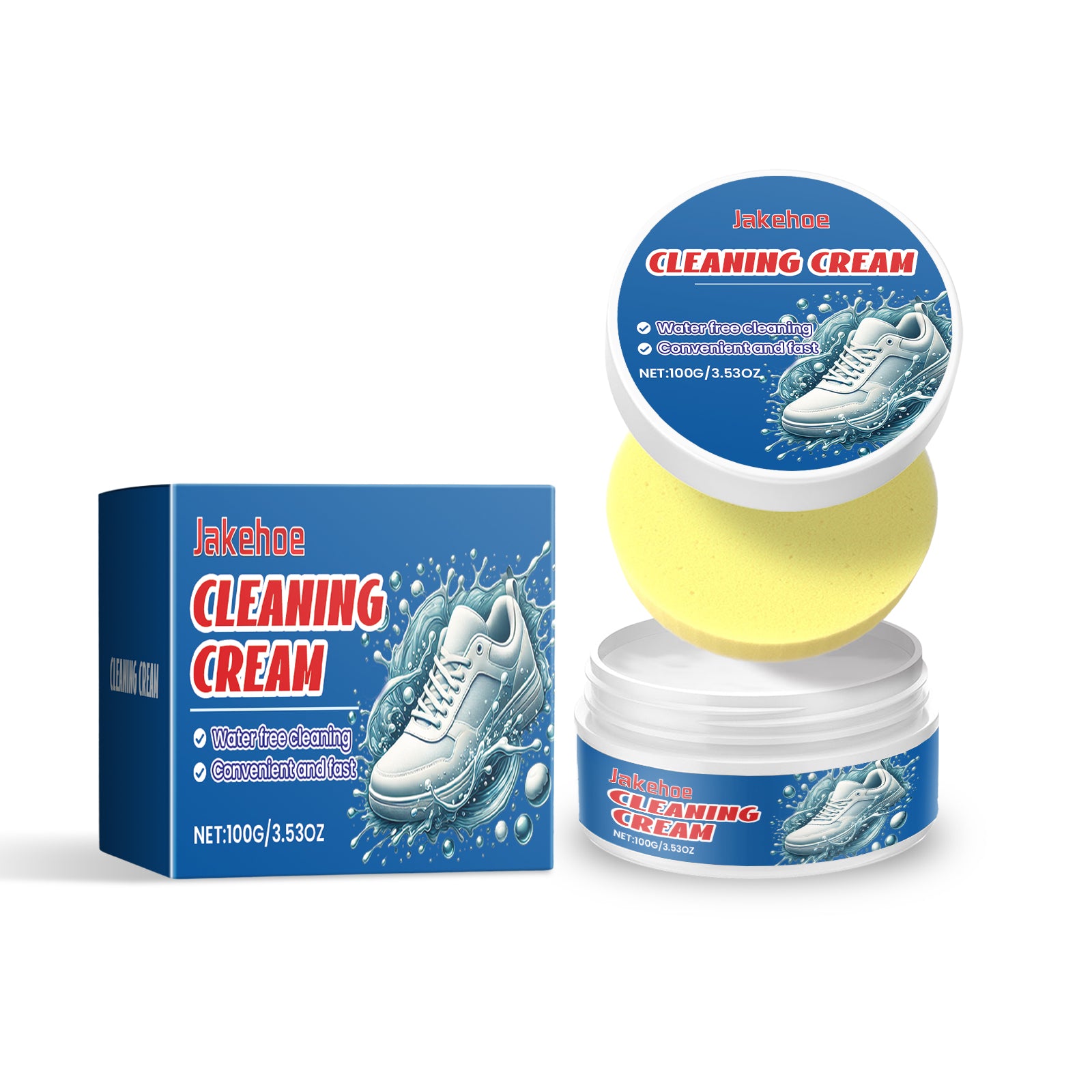 Jakehoe White Shoe Cleaning Cream 100g with Sponge