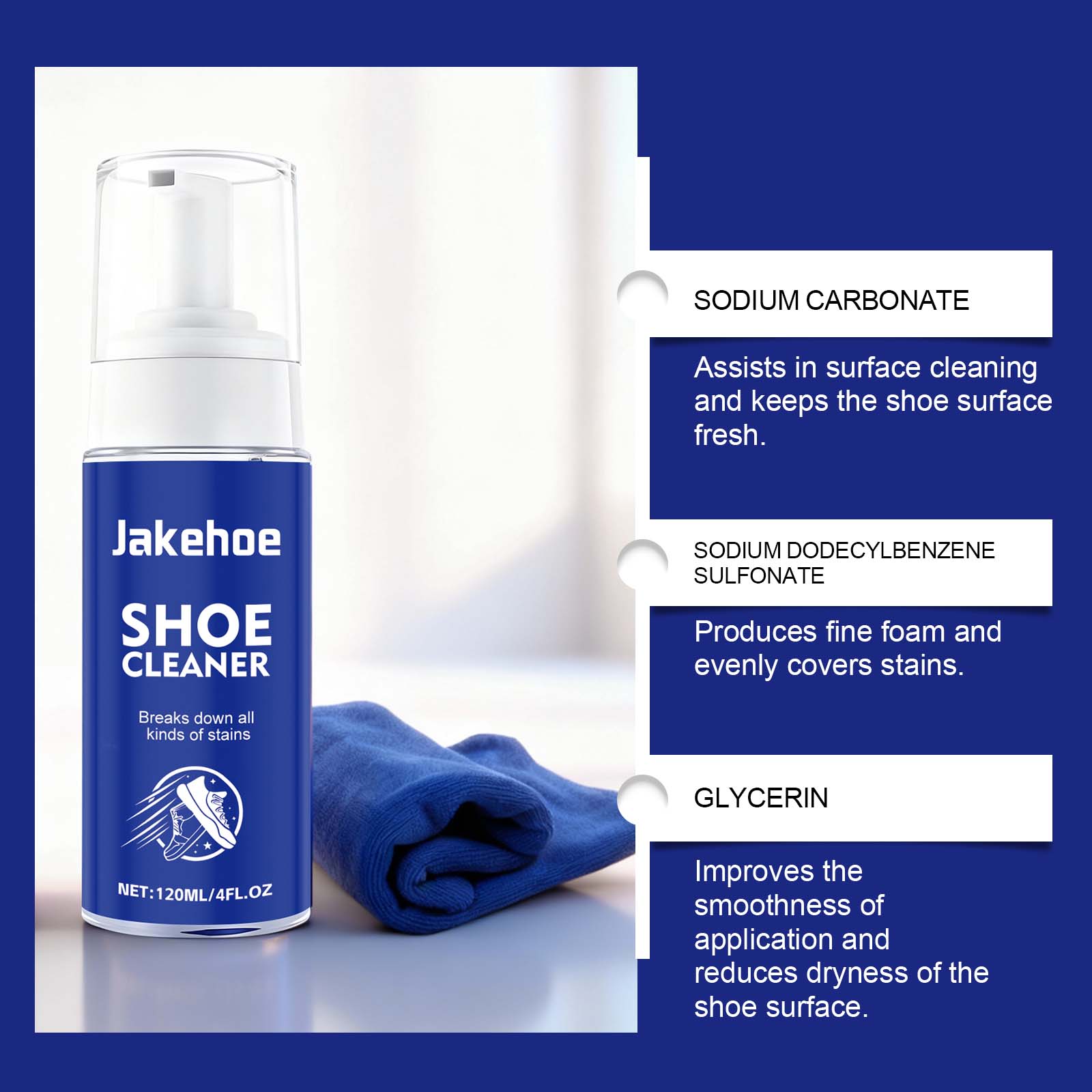 Jakehoe No-Rinse White Shoe Foam Cleaner 120ml - SKU00000804