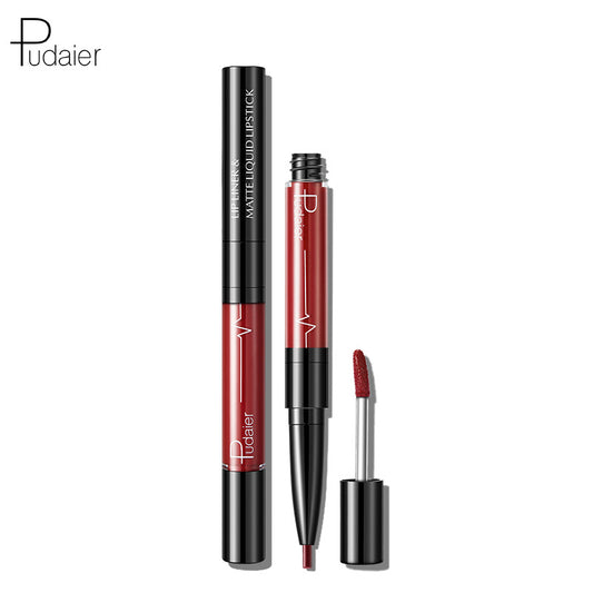 Cross-border  Double Head Lip Gloss Lip Liner Matte Pearlescent Lip Glaze Foreign Trade Color Lip Gloss Lipstick