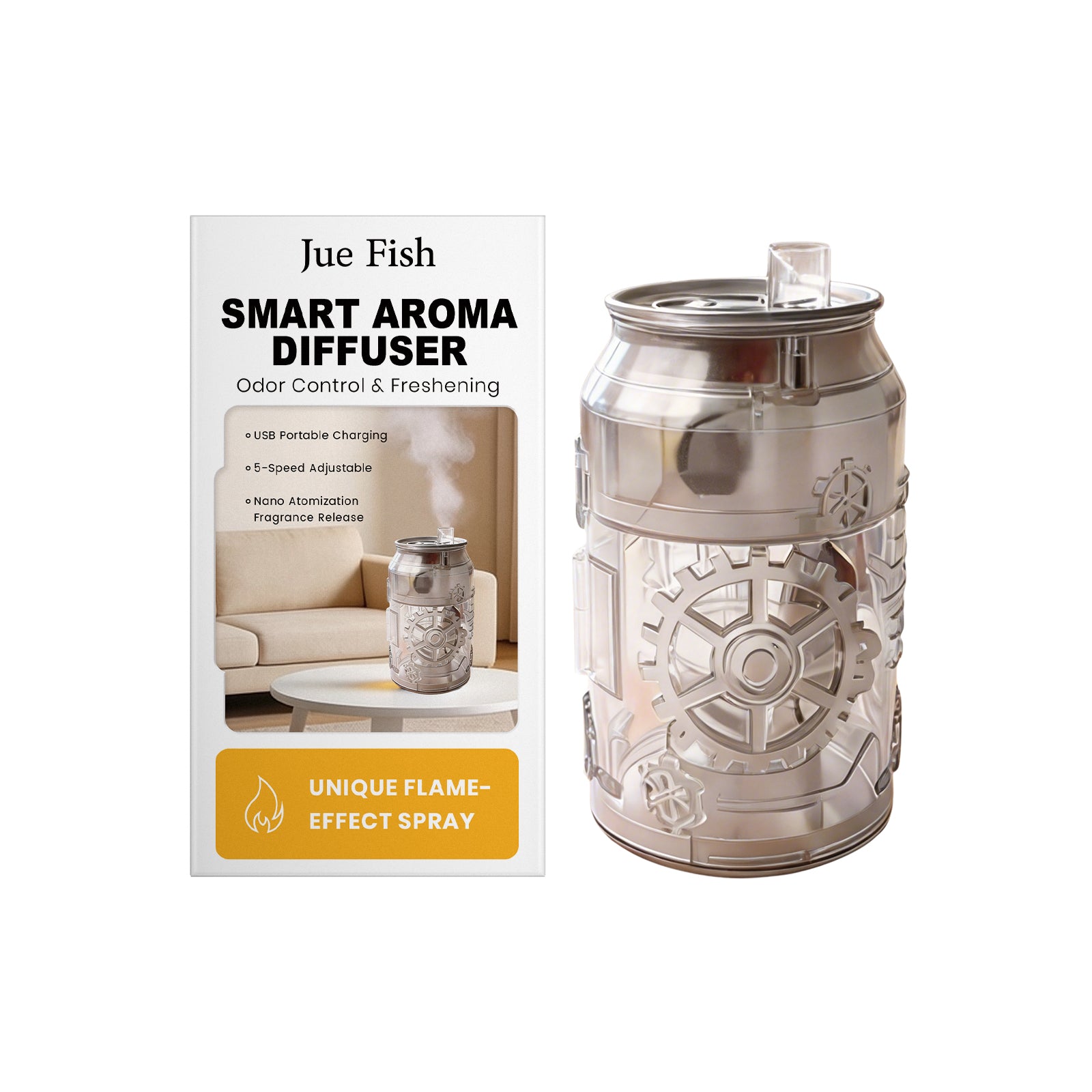 Jue Fish transparent-black flame-effect aroma diffuser