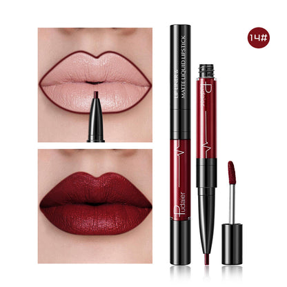 Cross-border  Double Head Lip Gloss Lip Liner Matte Pearlescent Lip Glaze Foreign Trade Color Lip Gloss Lipstick