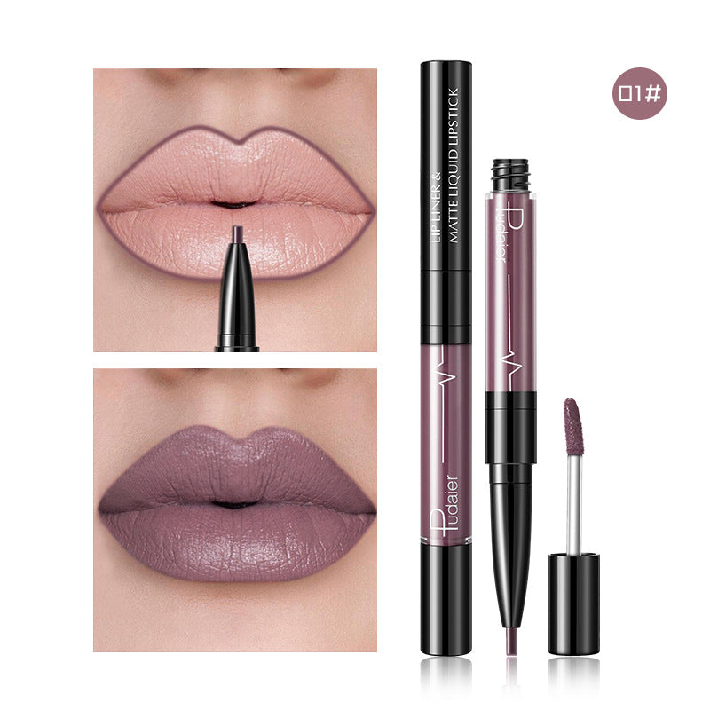 Cross-border  Double Head Lip Gloss Lip Liner Matte Pearlescent Lip Glaze Foreign Trade Color Lip Gloss Lipstick