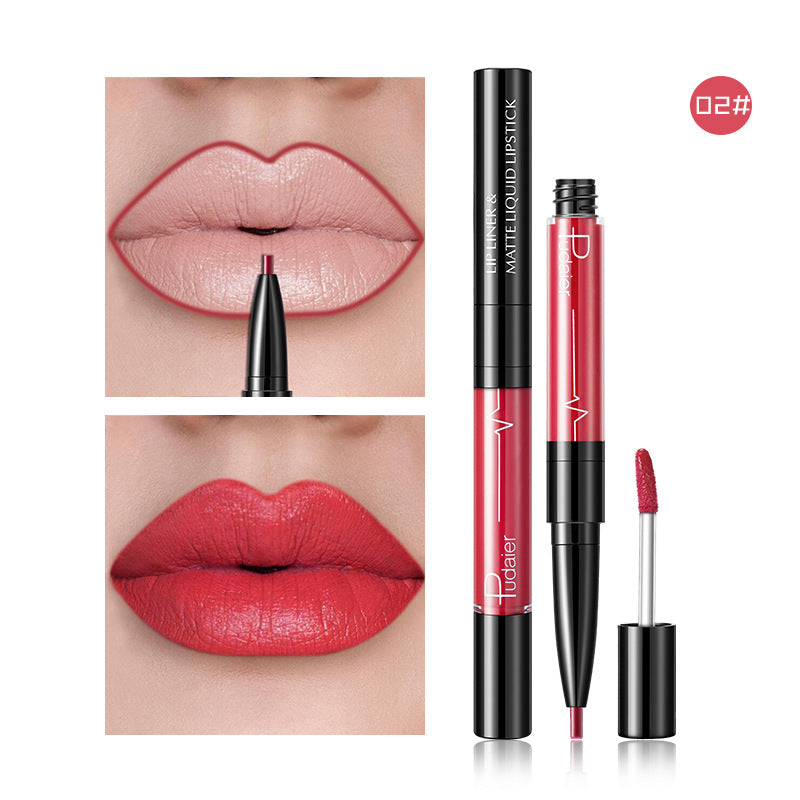 Cross-border  Double Head Lip Gloss Lip Liner Matte Pearlescent Lip Glaze Foreign Trade Color Lip Gloss Lipstick