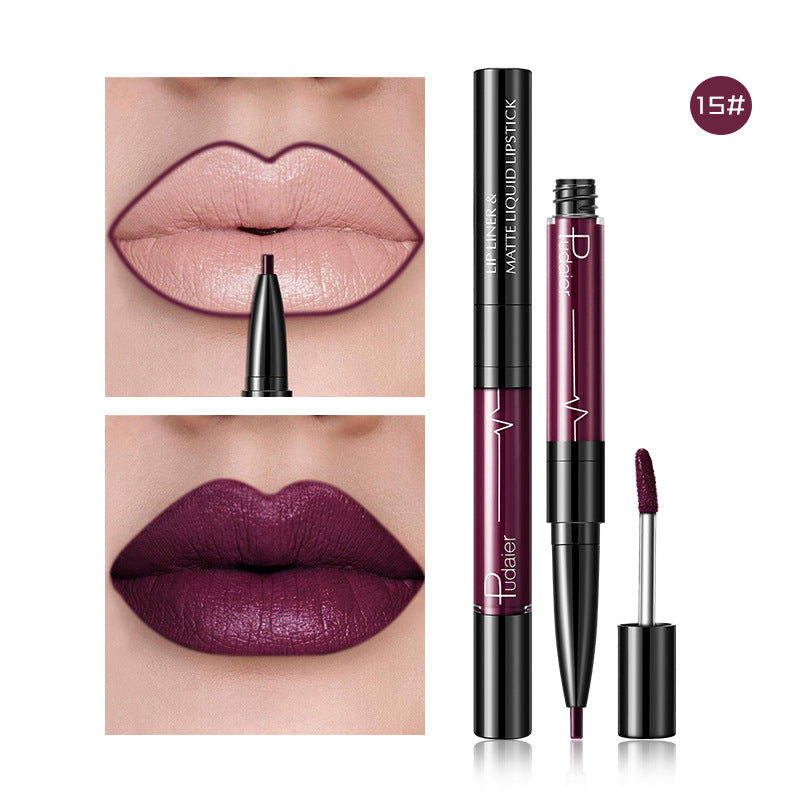 Cross-border  Double Head Lip Gloss Lip Liner Matte Pearlescent Lip Glaze Foreign Trade Color Lip Gloss Lipstick