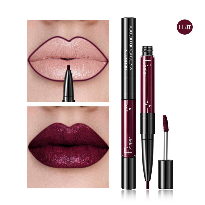 Cross-border  Double Head Lip Gloss Lip Liner Matte Pearlescent Lip Glaze Foreign Trade Color Lip Gloss Lipstick