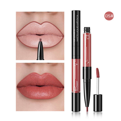 Cross-border  Double Head Lip Gloss Lip Liner Matte Pearlescent Lip Glaze Foreign Trade Color Lip Gloss Lipstick