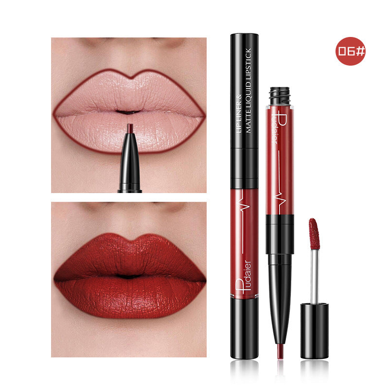 Cross-border  Double Head Lip Gloss Lip Liner Matte Pearlescent Lip Glaze Foreign Trade Color Lip Gloss Lipstick