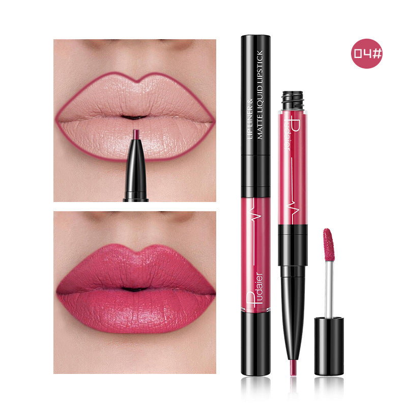 Cross-border  Double Head Lip Gloss Lip Liner Matte Pearlescent Lip Glaze Foreign Trade Color Lip Gloss Lipstick