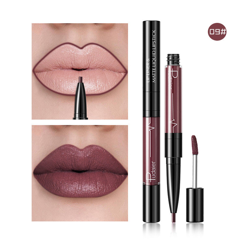 Cross-border  Double Head Lip Gloss Lip Liner Matte Pearlescent Lip Glaze Foreign Trade Color Lip Gloss Lipstick