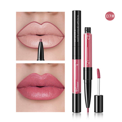 Cross-border  Double Head Lip Gloss Lip Liner Matte Pearlescent Lip Glaze Foreign Trade Color Lip Gloss Lipstick