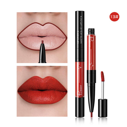 Cross-border  Double Head Lip Gloss Lip Liner Matte Pearlescent Lip Glaze Foreign Trade Color Lip Gloss Lipstick