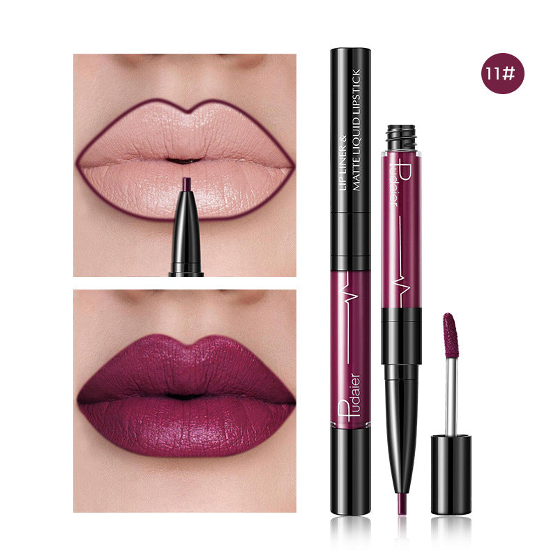 Cross-border  Double Head Lip Gloss Lip Liner Matte Pearlescent Lip Glaze Foreign Trade Color Lip Gloss Lipstick