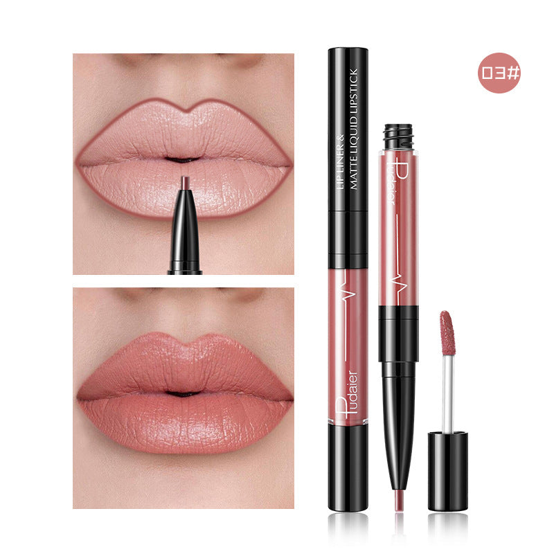 Cross-border  Double Head Lip Gloss Lip Liner Matte Pearlescent Lip Glaze Foreign Trade Color Lip Gloss Lipstick