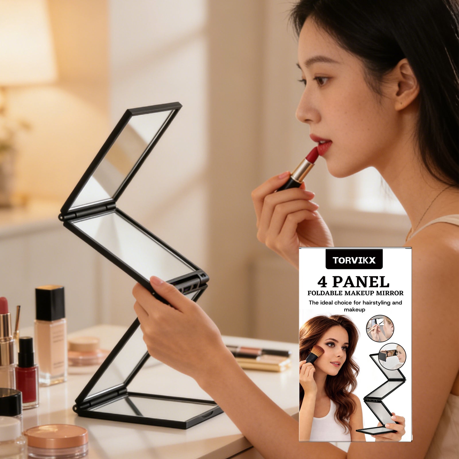 TORVIKX folding mirror shown in use