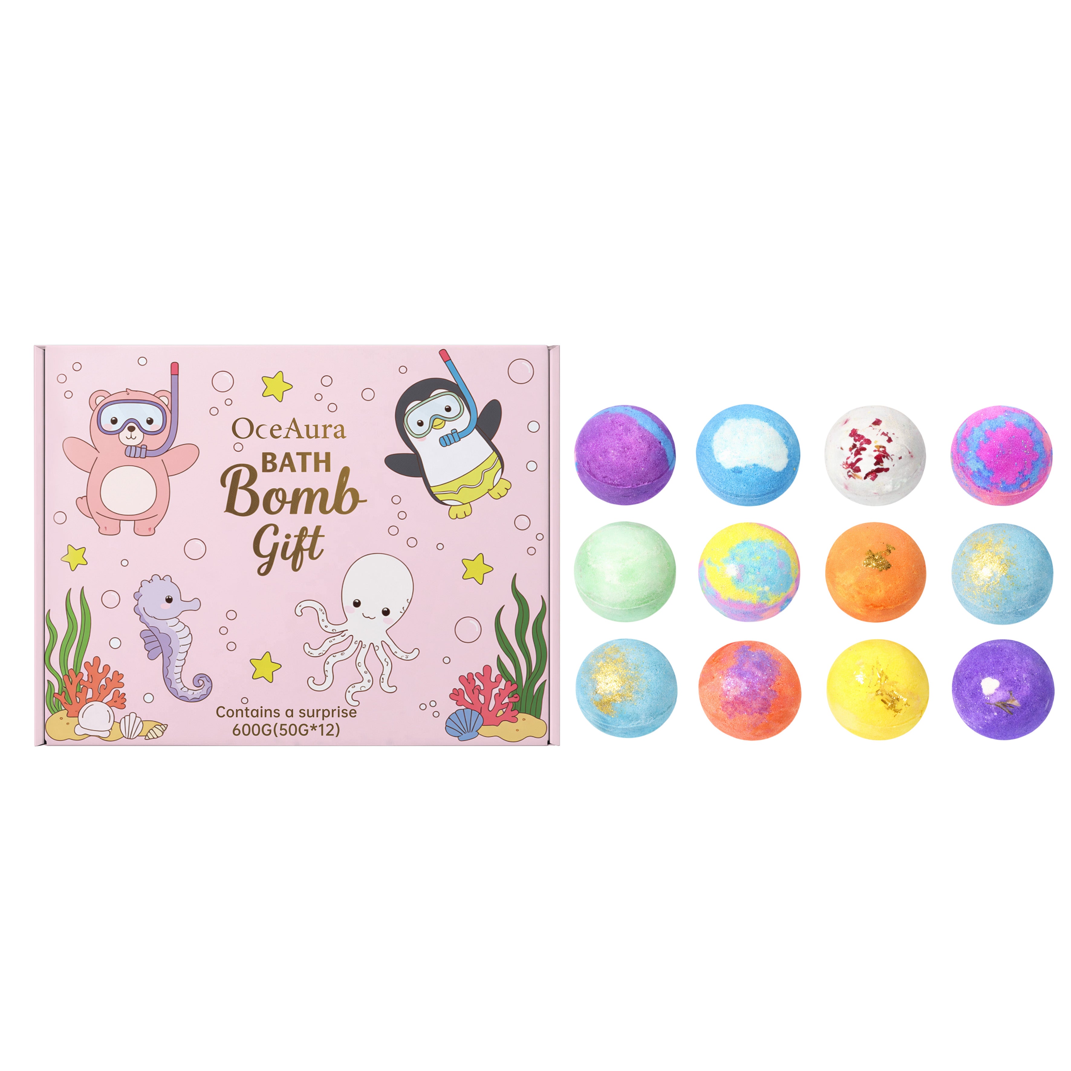 OceAura ocean-themed 12-piece bath bomb gift set