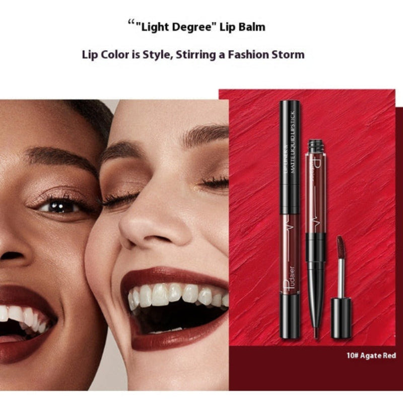 Cross-border  Double Head Lip Gloss Lip Liner Matte Pearlescent Lip Glaze Foreign Trade Color Lip Gloss Lipstick