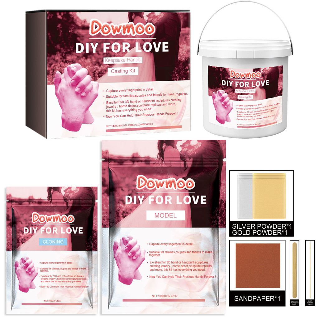 Contents of the Dowmoo couples hand casting keepsake kit