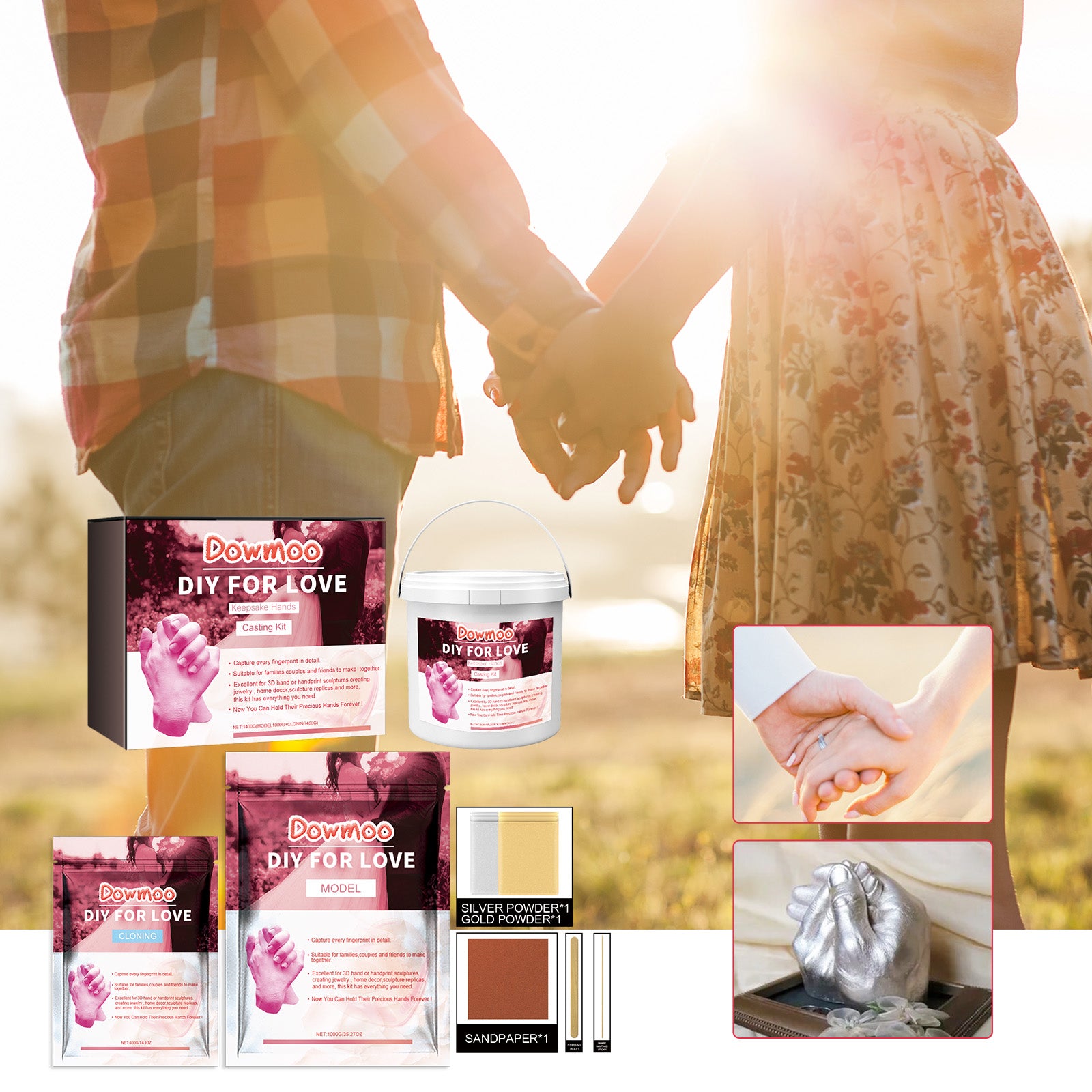 Dowmoo couples hand casting kit with original package, bucket and finishing supplies