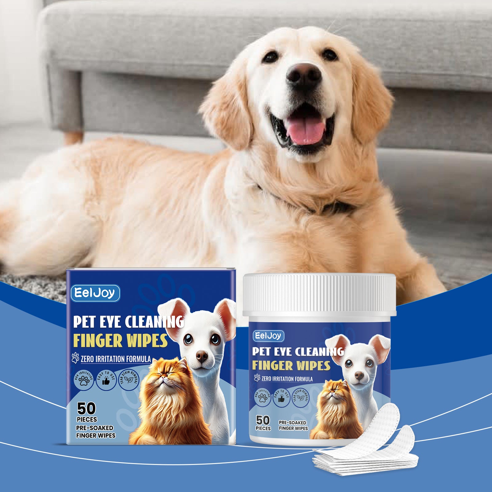 EelJoy Pet Eye-Care Finger Wipes – 200 Count