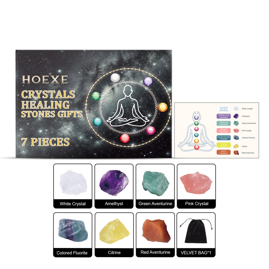 Hoexe seven-stone natural crystal gift set with velvet pouch