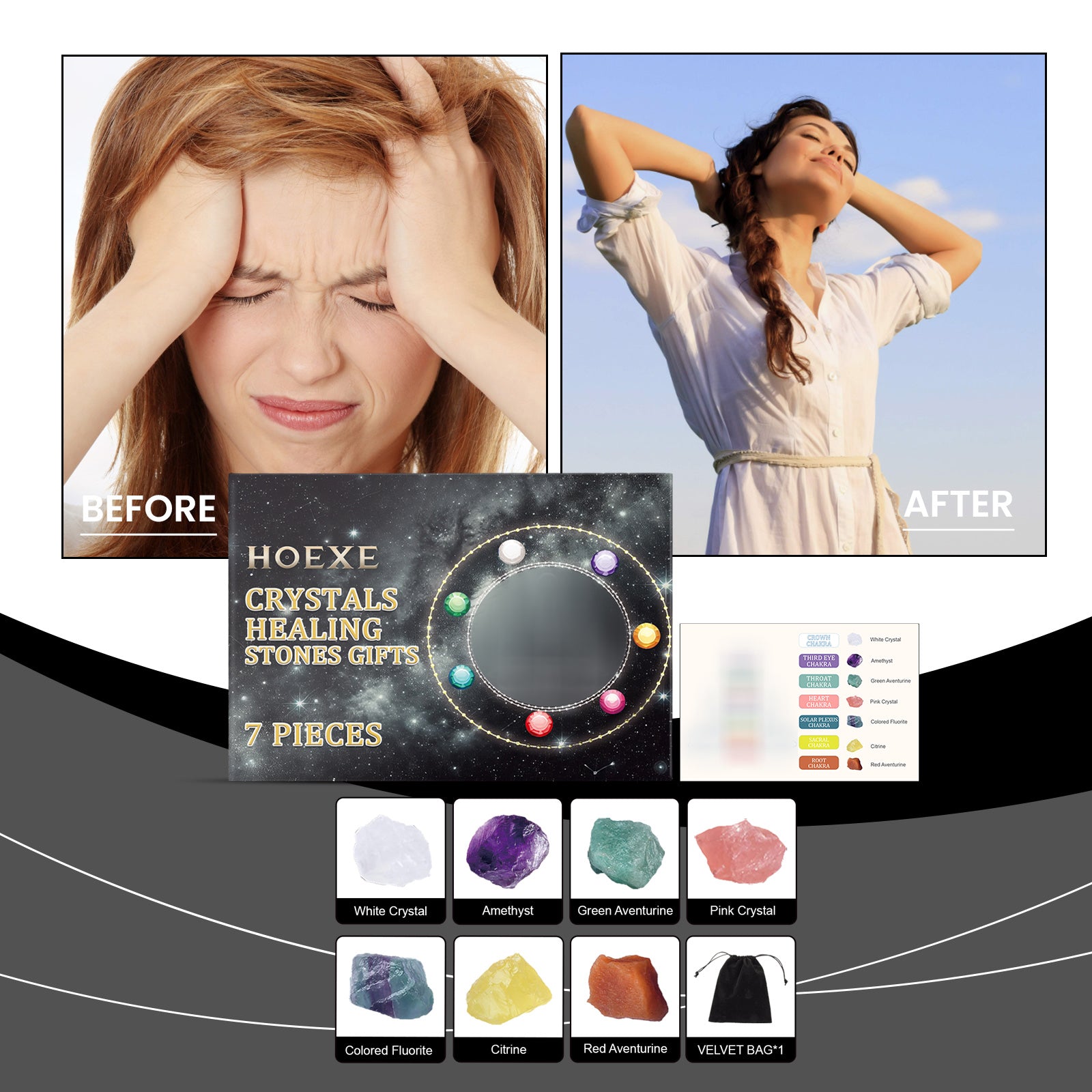 Hoexe natural stone set in celestial gift packaging