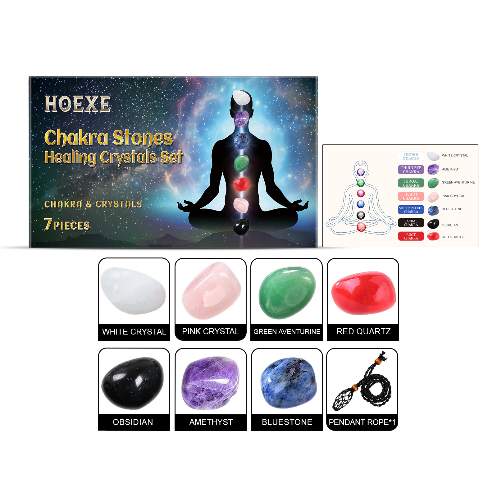 Hoexe seven-stone decorative crystal set with net-style pendant cord