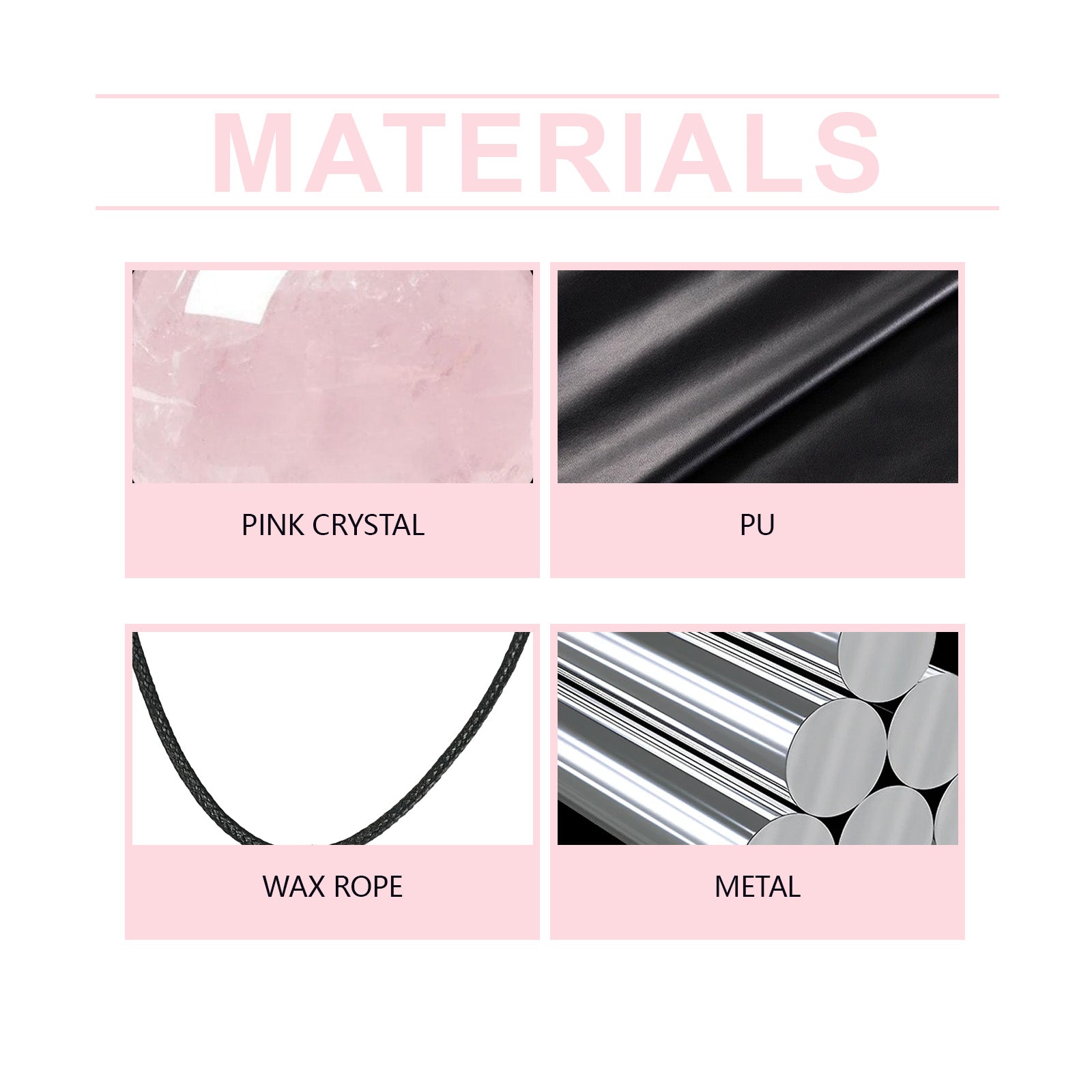 Supplier material overview for Hoexe pink crystal necklace