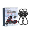 Houkea black slip-on ice traction cleats, one pair with four studs per foot