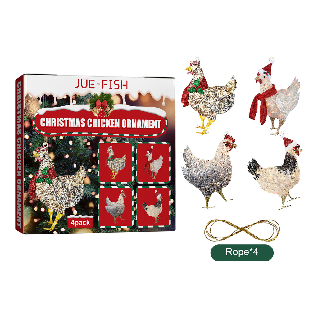Christmas scarf chicken wooden ornament set, 4 pack