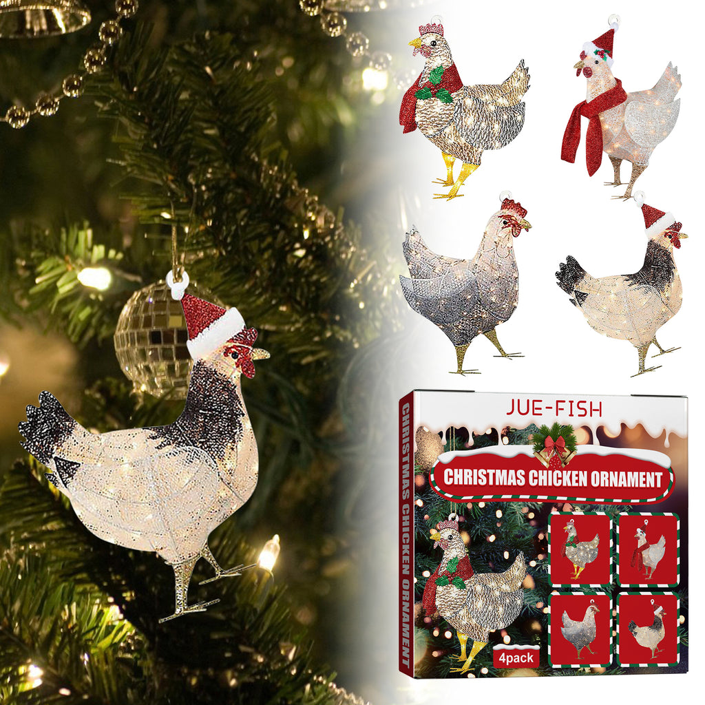 Christmas scarf chicken wooden ornament set, 4 pack – view 4
