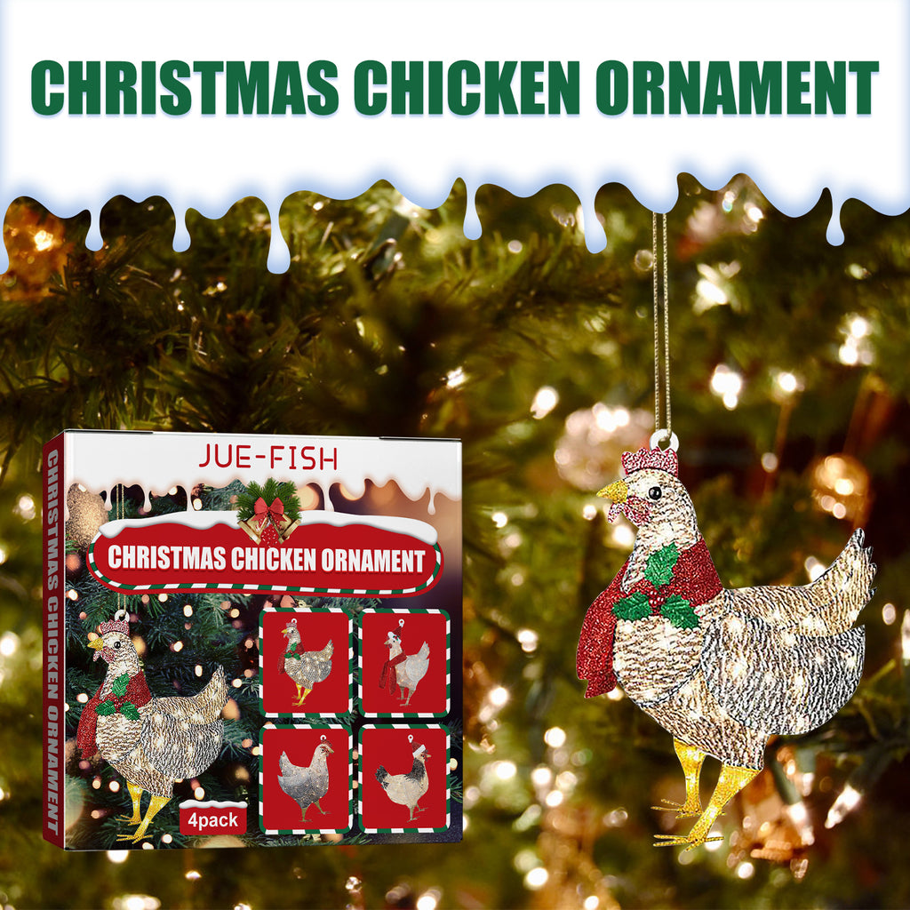 Christmas scarf chicken wooden ornament set, 4 pack – view 5