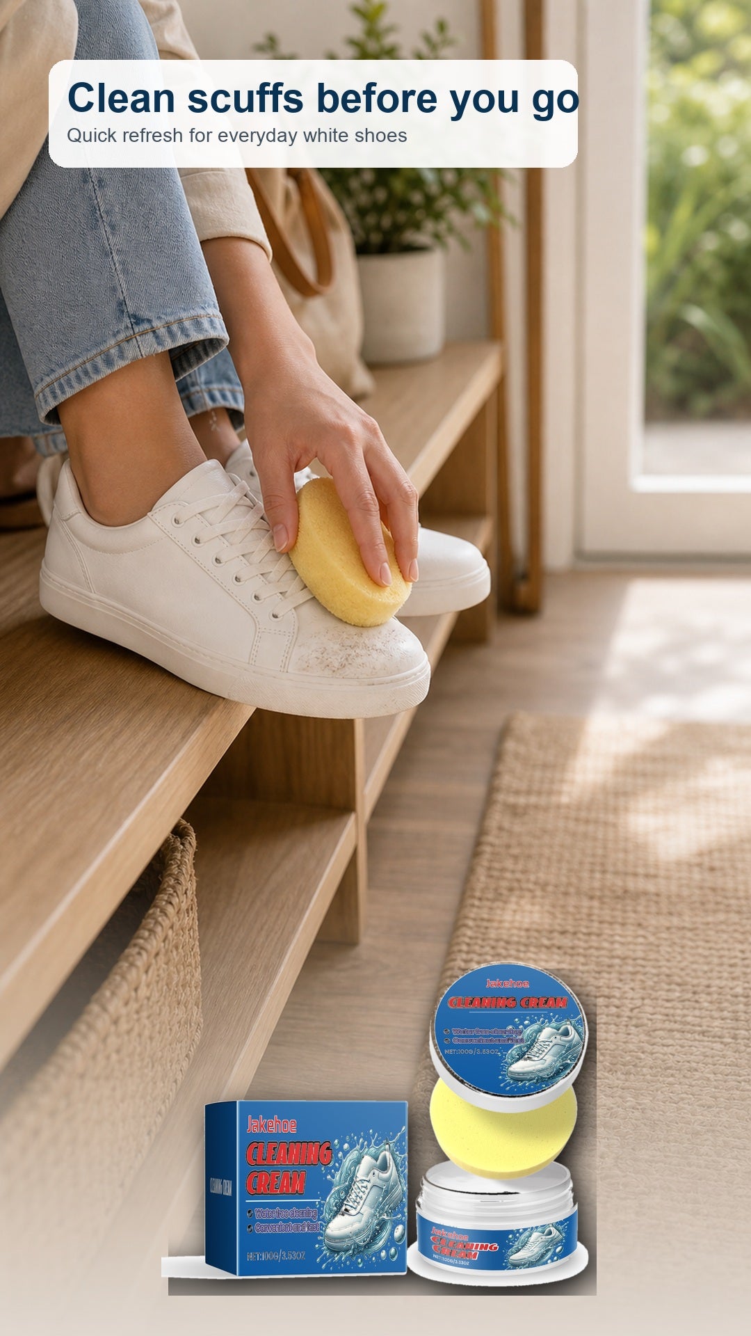 White Shoe Cleaning Cream with Sponge – 100g