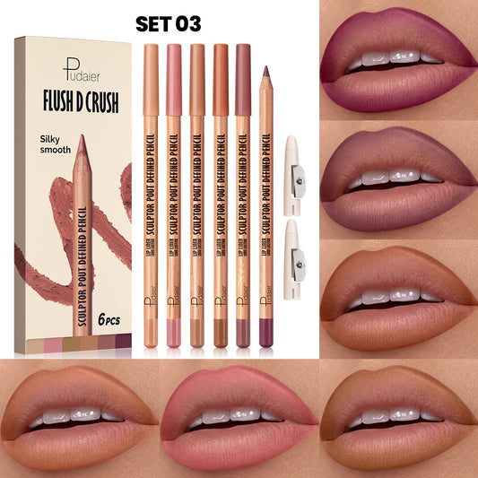 Lip liner set of 6 pcs, 18-color waterproof lipstick pen, foreign trade makeup wholesale