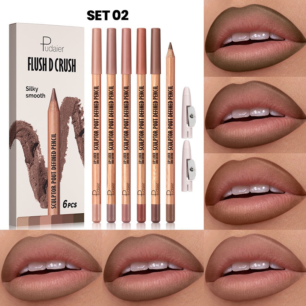 Lip liner set of 6 pcs, 18-color waterproof lipstick pen, foreign trade makeup wholesale