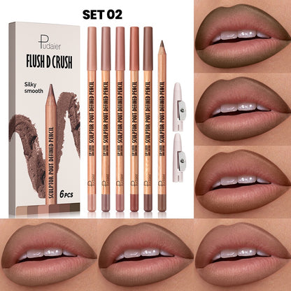 Lip liner set of 6 pcs, 18-color waterproof lipstick pen, foreign trade makeup wholesale