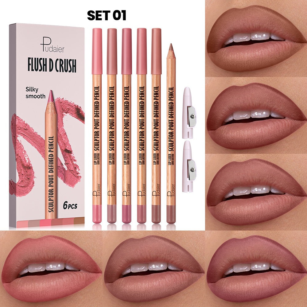 Lip liner set of 6 pcs, 18-color waterproof lipstick pen, foreign trade makeup wholesale
