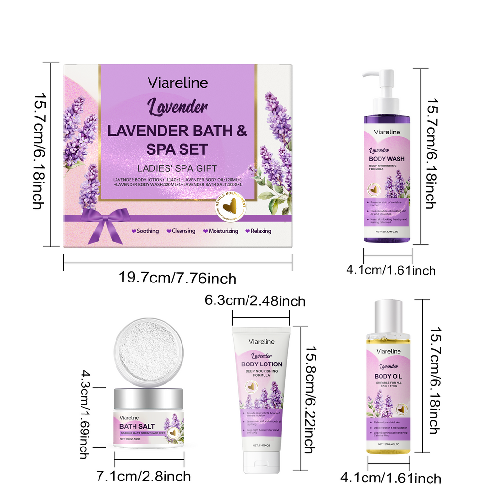 Viareline lavender set contents and product dimensions