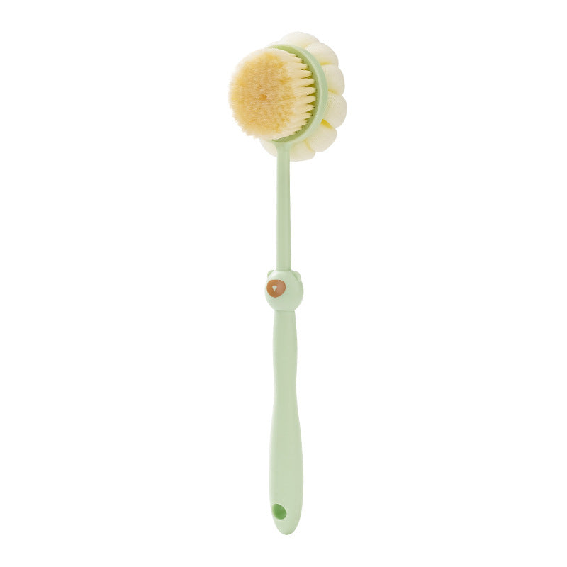 Green flower-shaped double-sided long-handle bath brush