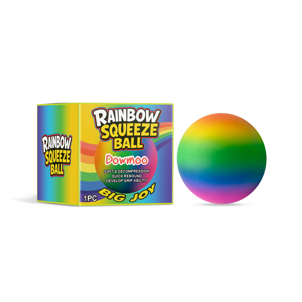 Rainbow squeeze ball with retail box